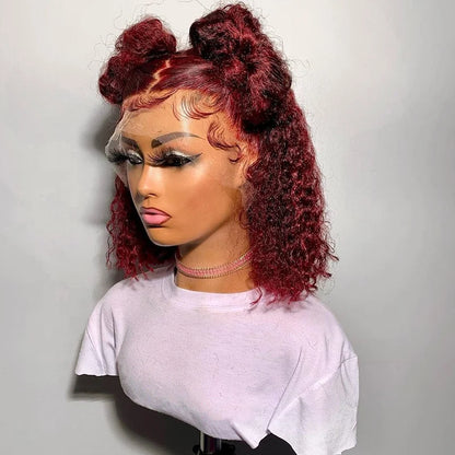 Glueless Deep Curly Purple Color HD Lace Front Wig Pre Plucked Virgin Human Hair