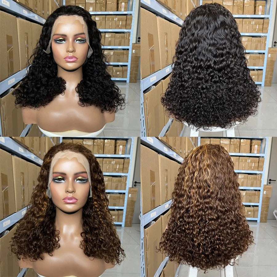 Water Curly 13x4 Lace Front Wig Human Hair 250% Density