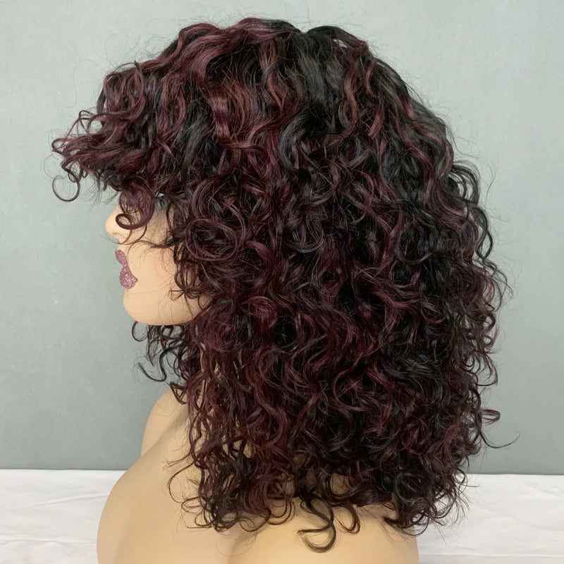 Short Water Wave Bob Wig with Bangs 100% Full Machine Human Hair Wig