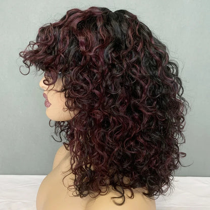 Short Water Wave Bob Wig with Bangs 100% Full Machine Human Hair Wig