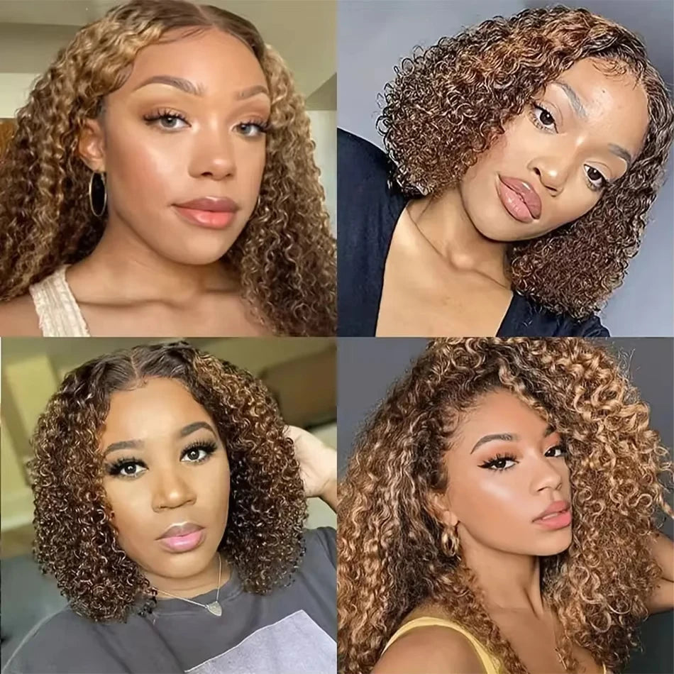Deep Wave Curly Bob 13x4 Transparent Lace Front Wig Human Hair