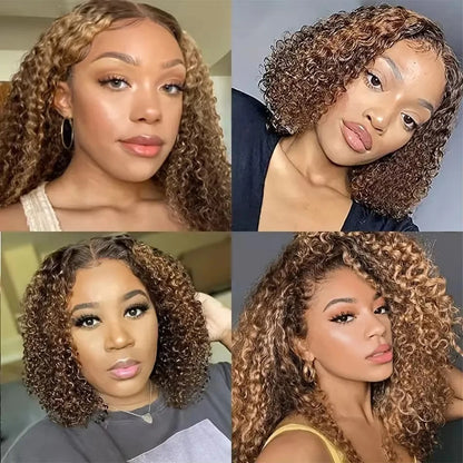 Deep Wave Curly Bob 13x4 Transparent Lace Front Wig Human Hair