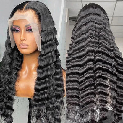 Deep Wave Nature Transparent HD Full Lace Frontal Wig Virgin Human Hair Pre Plucked