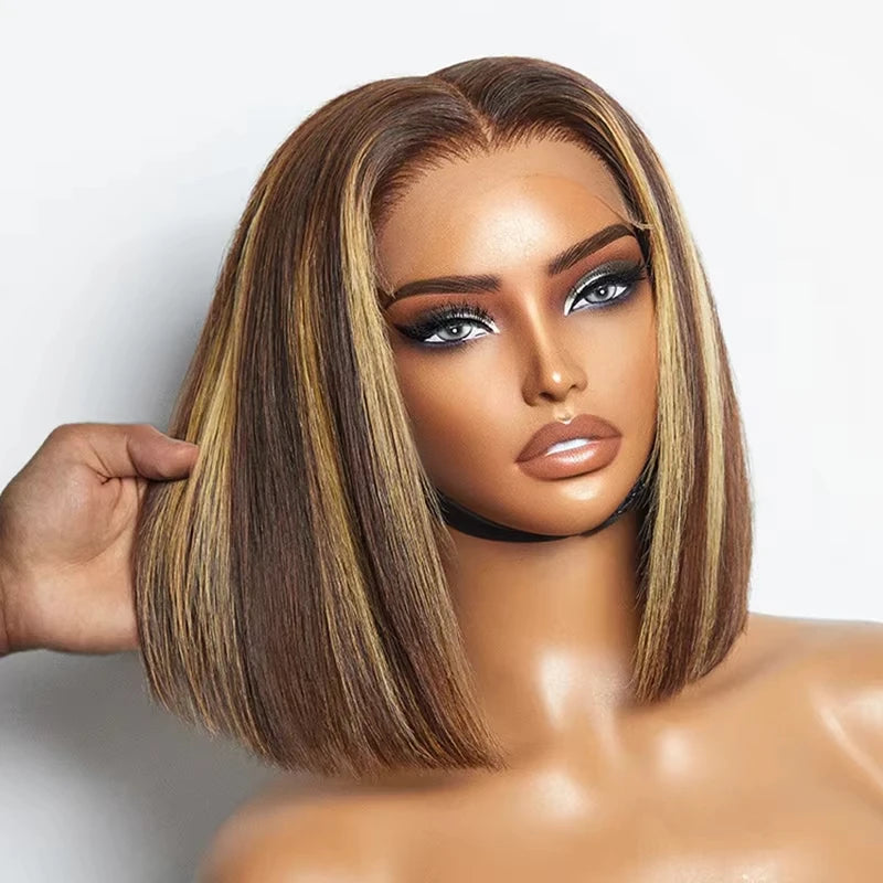13x4 Lace Front Short Bob Wig Virgin Human Hair Pre Plucked