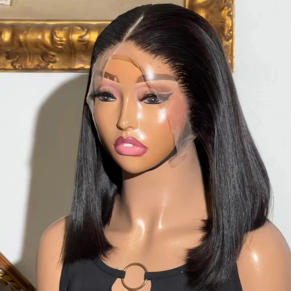 13x4 HD Transparent Bone Straight Lace Frontal Human Hair Short Bob Wig Pre Plucked 4x4 Lace Closure Wigs 200%