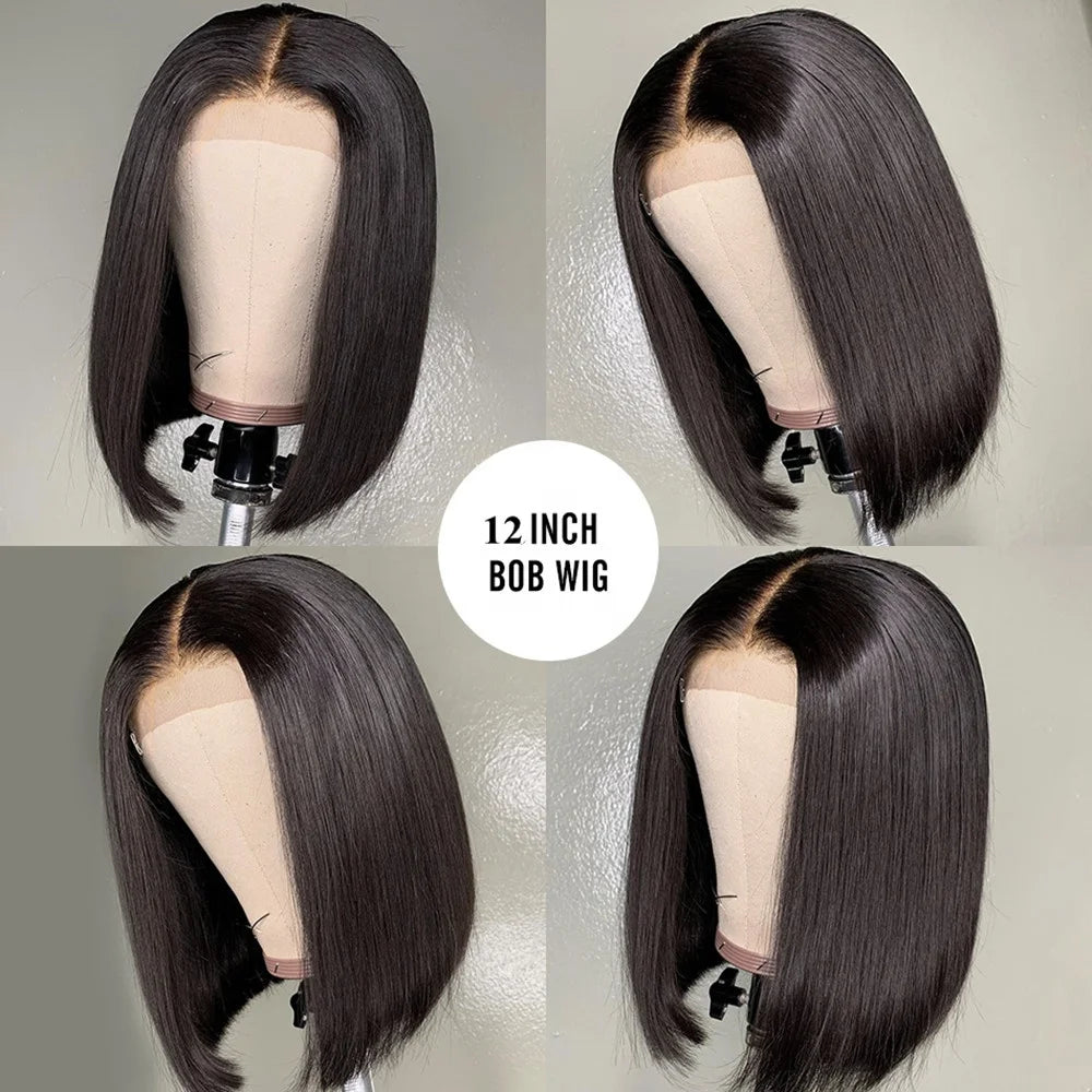 Straight Remy Human Hair Lace Front Glueless Wig Pre Plucked Bleached Knots 180% Density