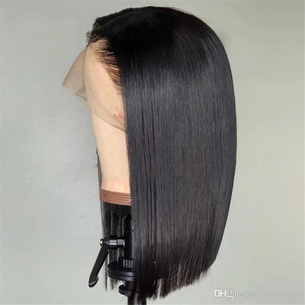 Straight Remy Human Hair Lace Front Glueless Wig Pre Plucked Bleached Knots 180% Density