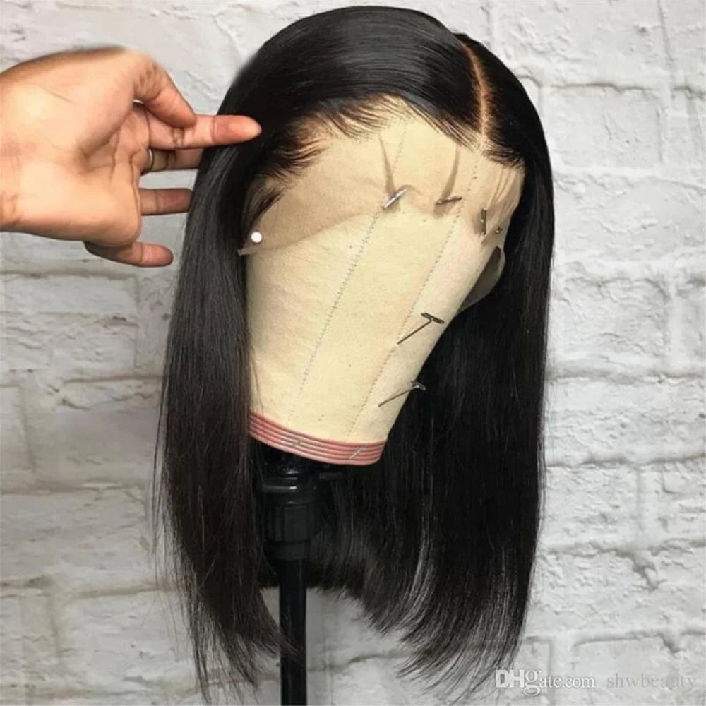 Straight Remy Human Hair Lace Front Glueless Wig Pre Plucked Bleached Knots 180% Density