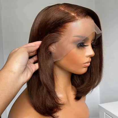 Chocolate Brown Straight Bob Wig 13x4 Lace Front Pre Plucked Short Bob