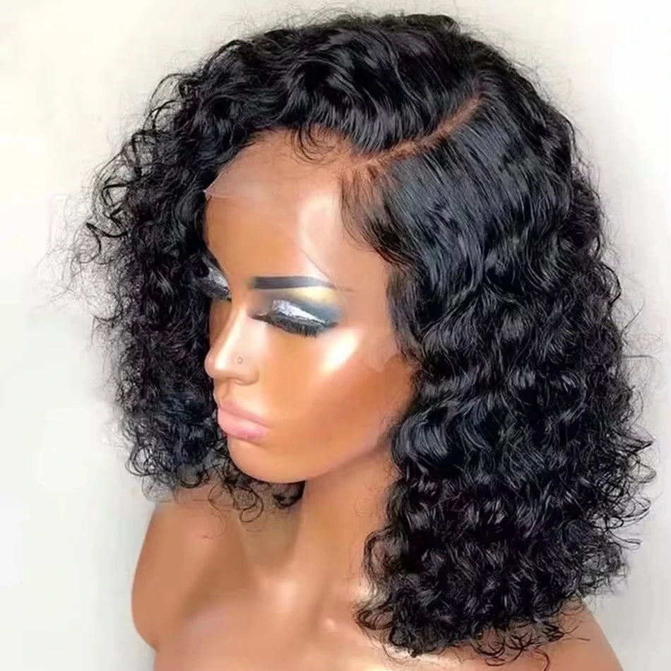 Short Bob Loose Deep Wave 13x4 Lace Front Wig Curly Transparent Human Hair