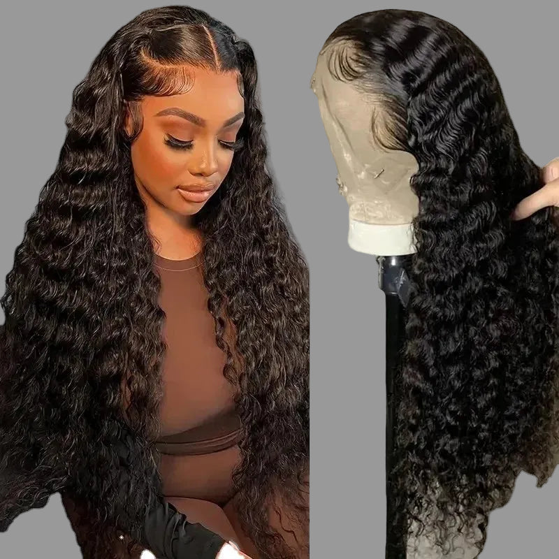 Water Wave 4x4 Lace Closure Wig 20 Inch 100% Virgin Human Hair 130%-250% Density Natural Black