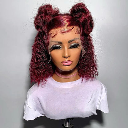 Glueless Deep Curly Purple Color HD Lace Front Wig Pre Plucked Virgin Human Hair