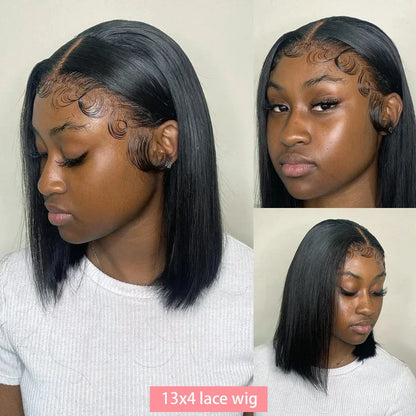 Short Bob Straight 13x4 HD Lace Front Wig Brazilian Remy Human Hair 200% Density Pre Plucked 14–16 Inch