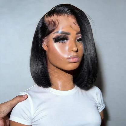 Short Bob Straight 13x4 HD Lace Front Wig Brazilian Remy Human Hair 200% Density Pre Plucked 14–16 Inch