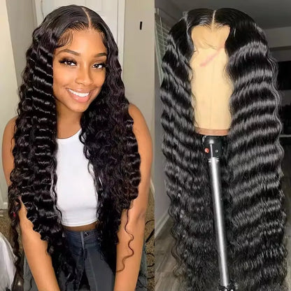 Deep Wave 13x4 Lace Front Wig 250% Density Pre Plucked Raw Indian Virgin Human Hair