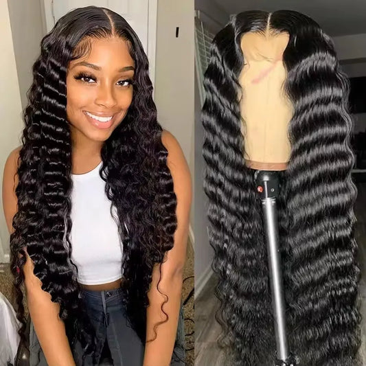 Deep Wave 13x4 Lace Front Wig 250% Density Pre Plucked Raw Indian Virgin Human Hair