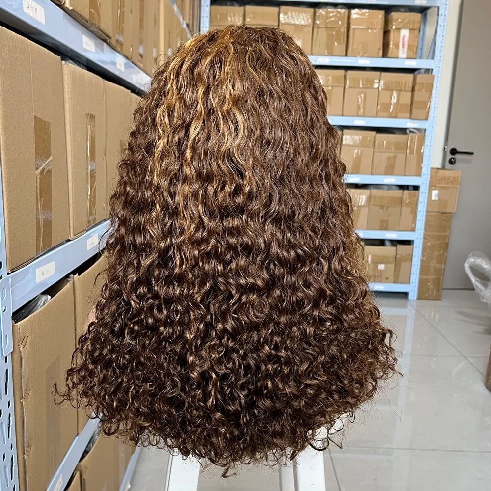 Water Curly 13x4 Lace Front Wig Human Hair 250% Density