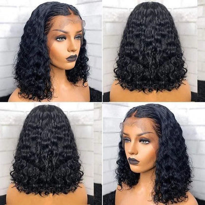 Short Water Wave Bob 13x4 Lace Front Wig Transparent Virgin Human Hair