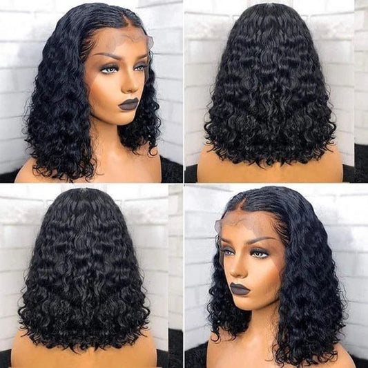 Short Water Wave Bob 13x4 Lace Front Wig Transparent Virgin Human Hair