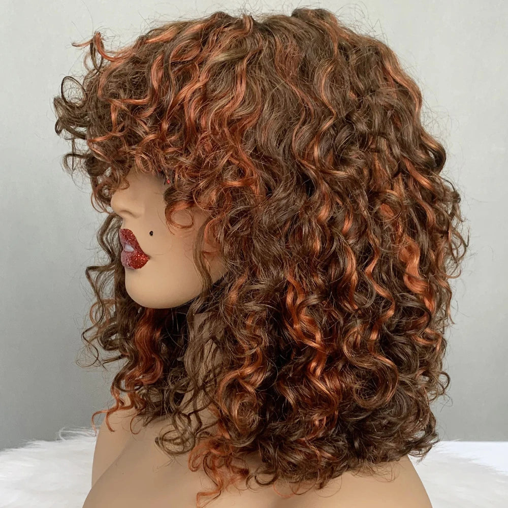 Short Water Wave Bob Wig with Bangs 100% Full Machine Human Hair Wig