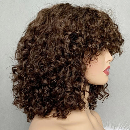 Short Water Wave Bob Wig with Bangs 100% Full Machine Human Hair Wig
