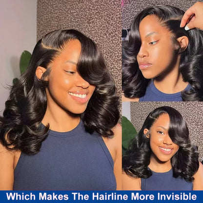 Body Wave Short Bob 13x4 Transparent Lace Front Wig 200% Density Human Hair