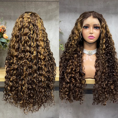 Water Wave 13x4 Lace Front Wig 180%-200% Density Brazilian Remy Human Hair Pre Plucked Natural Black