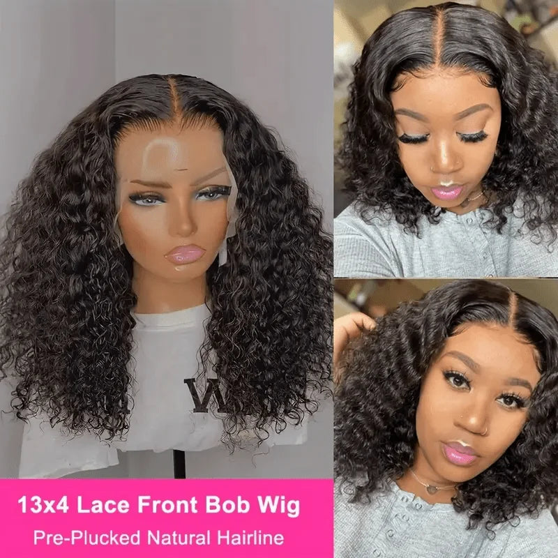 Brazilian Loose Deep Wave 13x4 Lace Frontal Wigs 100% Human Hair 200% Density Transparent 4x4 Lace Front Wig Curly Short Bob Wig