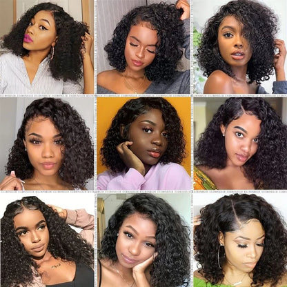 Short Water Wave Bob 13x4 Lace Front Wig Transparent Virgin Human Hair