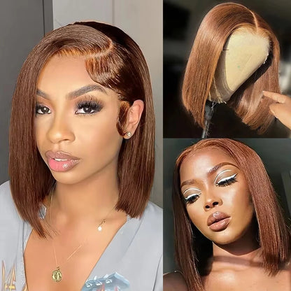 Chocolate Brown Straight Bob Wig 13x4 Lace Front Pre Plucked Short Bob