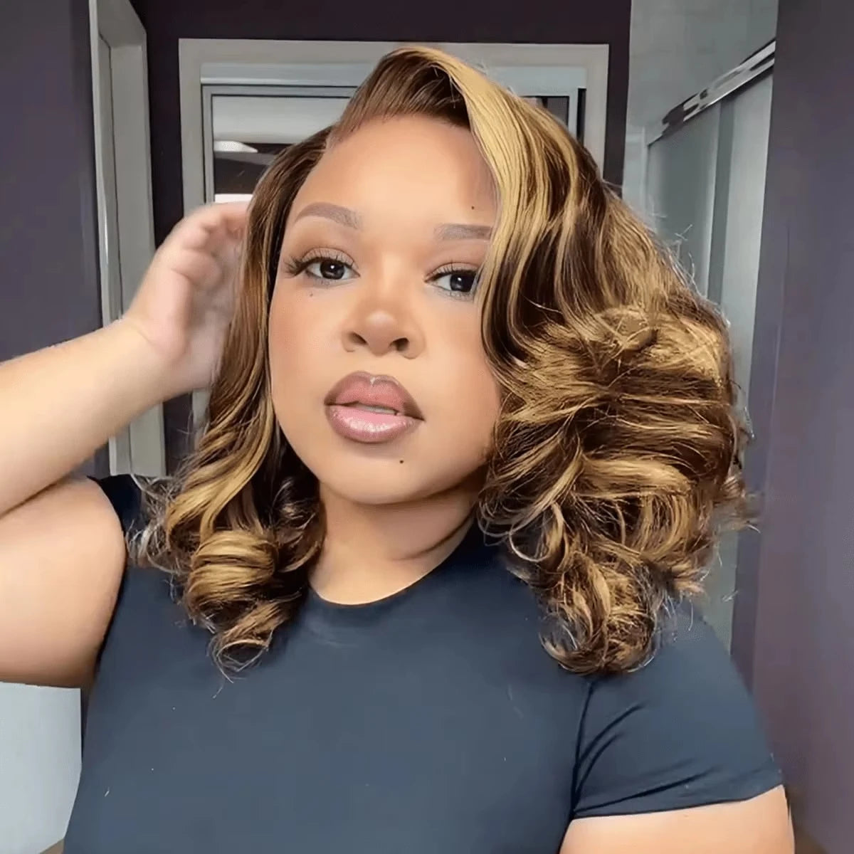 Ombre Highlight Curly Loose Wave 13x4 Lace Frontal Wig Human Hair