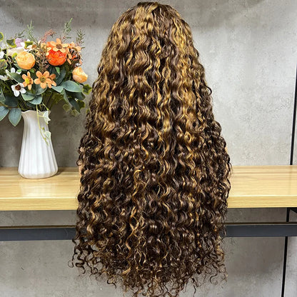 Water Wave 13x4 Lace Front Wig 180%-200% Density Brazilian Remy Human Hair Pre Plucked Natural Black