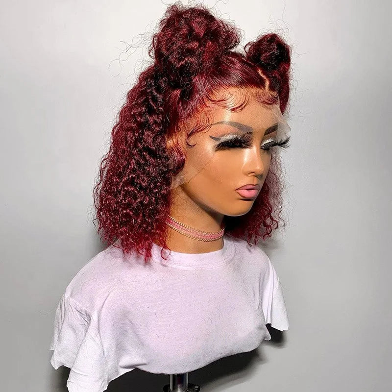 Glueless Deep Curly Purple Color HD Lace Front Wig Pre Plucked Virgin Human Hair