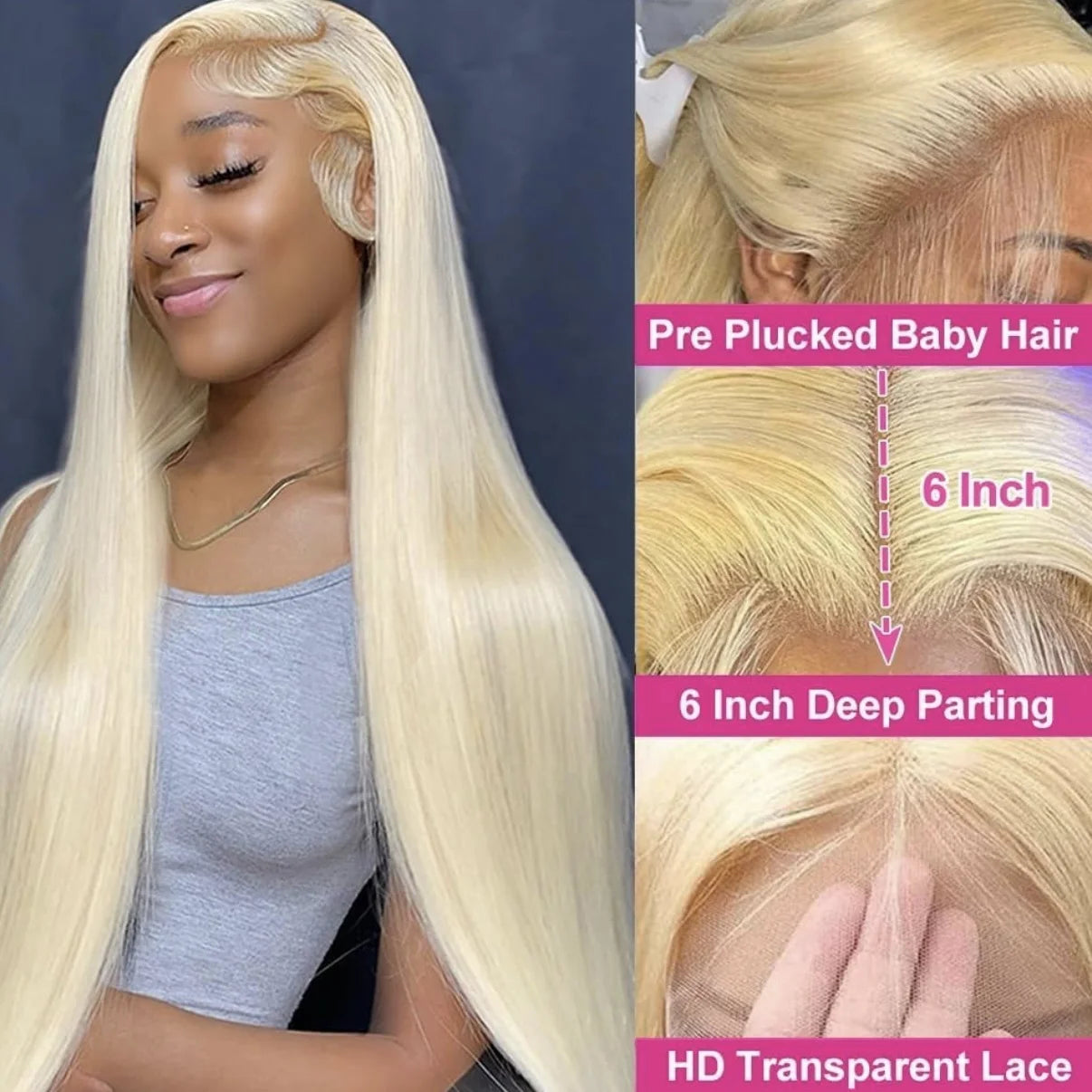 Blonde Straight 7x7 13x6 Glueless HD Lace Front Wig Virgin Human Hair