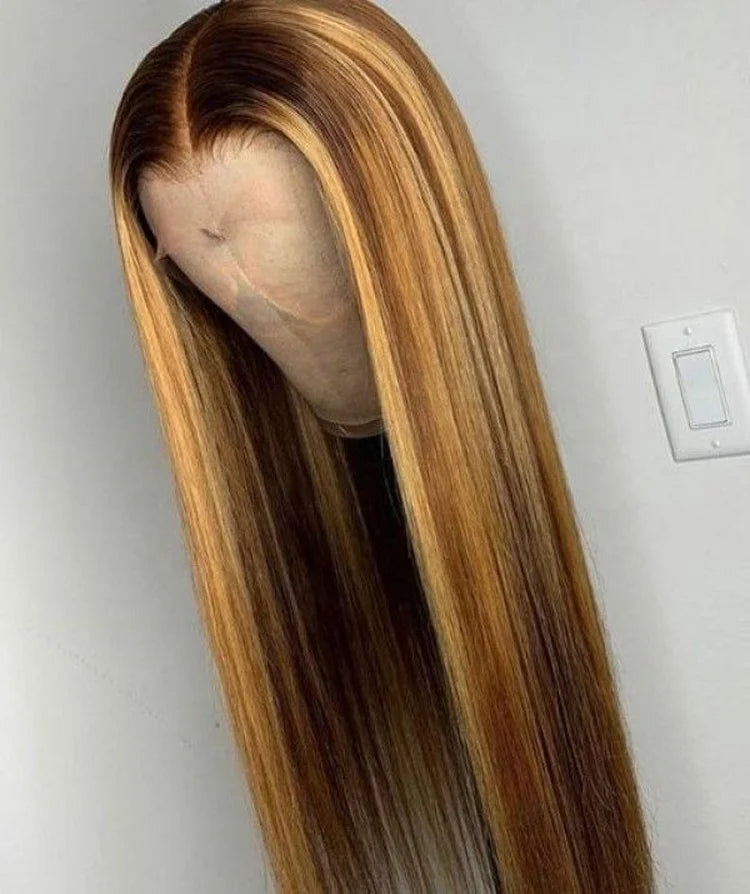Highlight Straight 13x6 HD Lace Front Wig 100% Virgin Human Hair Pre Plucked
