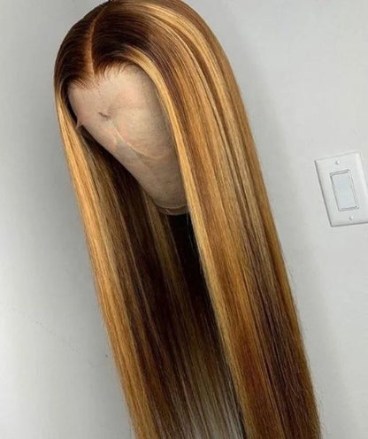 Highlight Straight 13x6 HD Lace Front Wig 100% Virgin Human Hair Pre Plucked