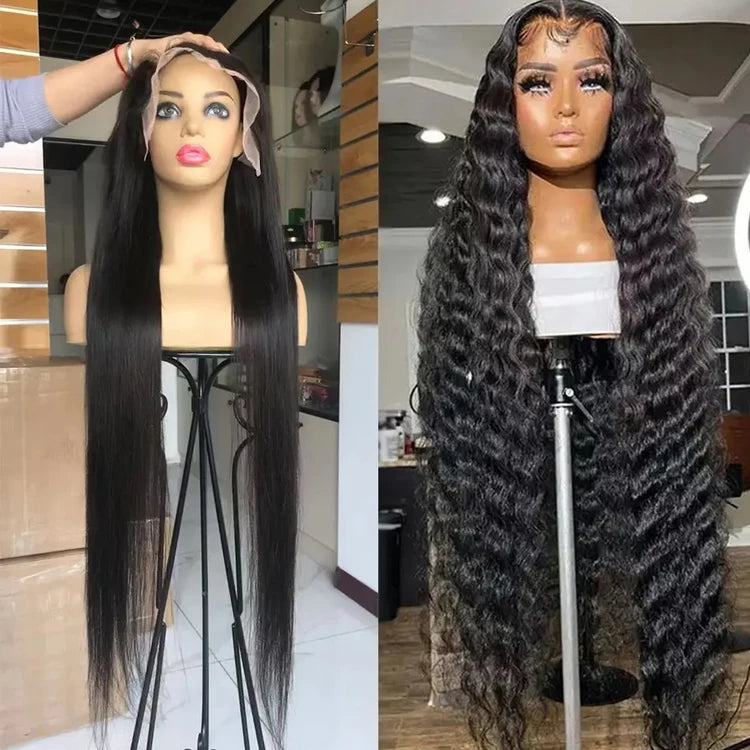 Deep Wave Nature Transparent HD Full Lace Frontal Wig Virgin Human Hair Pre Plucked