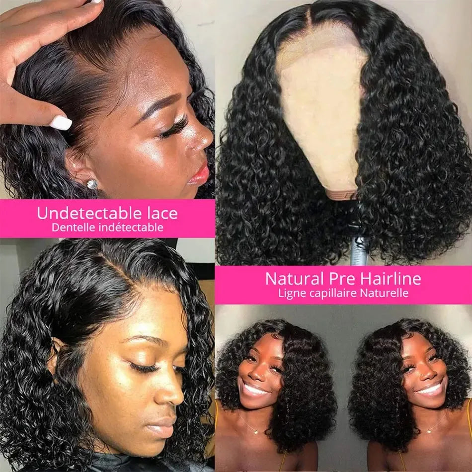 Kinky Curly Short Bob 13x4 HD Lace Front Wig Glueless Human Hair