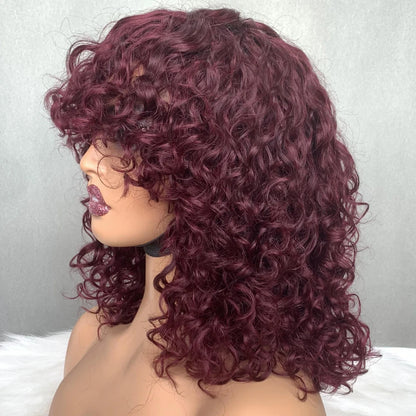 Short Water Wave Bob Wig with Bangs 100% Full Machine Human Hair Wig