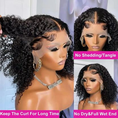 Deep Wave 13x4 Lace Front Short Bob Wig 200% Density Brazilian Virgin Human Hair Baby Hair Pre Plucked