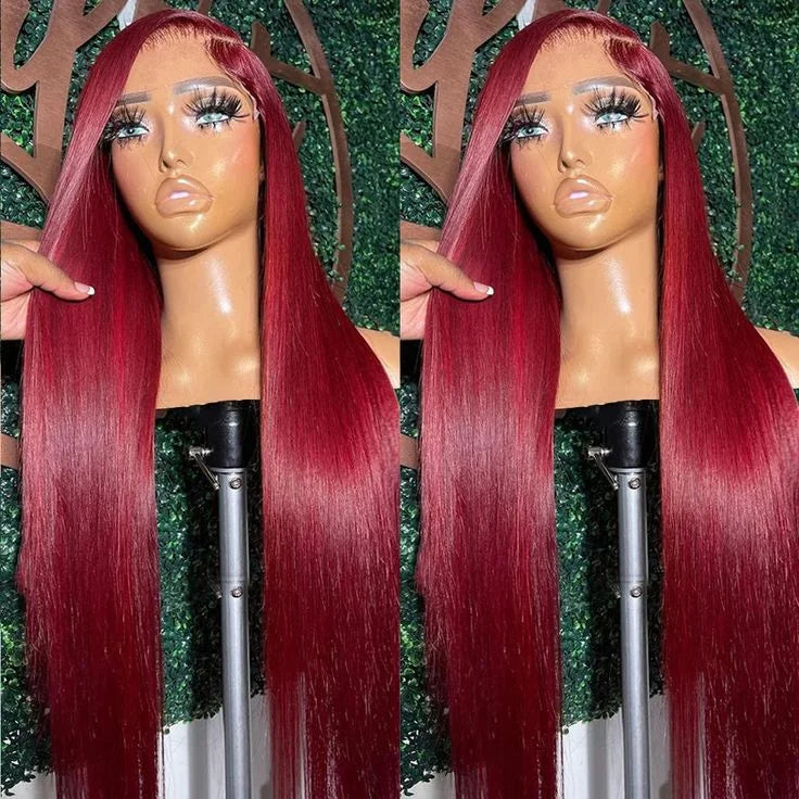 Burgundy Deep Wave 13x4 Lace Front Wig Pre Plucked Human Hair