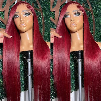 Burgundy Deep Wave 13x4 Lace Front Wig Pre Plucked Human Hair
