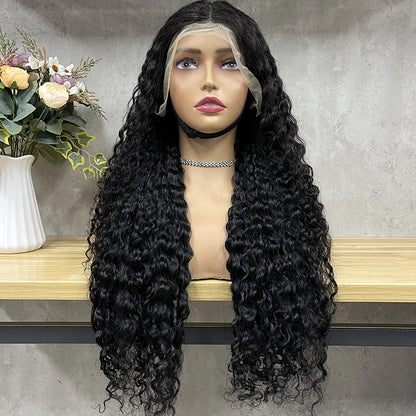Water Wave 13x4 Lace Front Wig 180%-200% Density Brazilian Remy Human Hair Pre Plucked Natural Black
