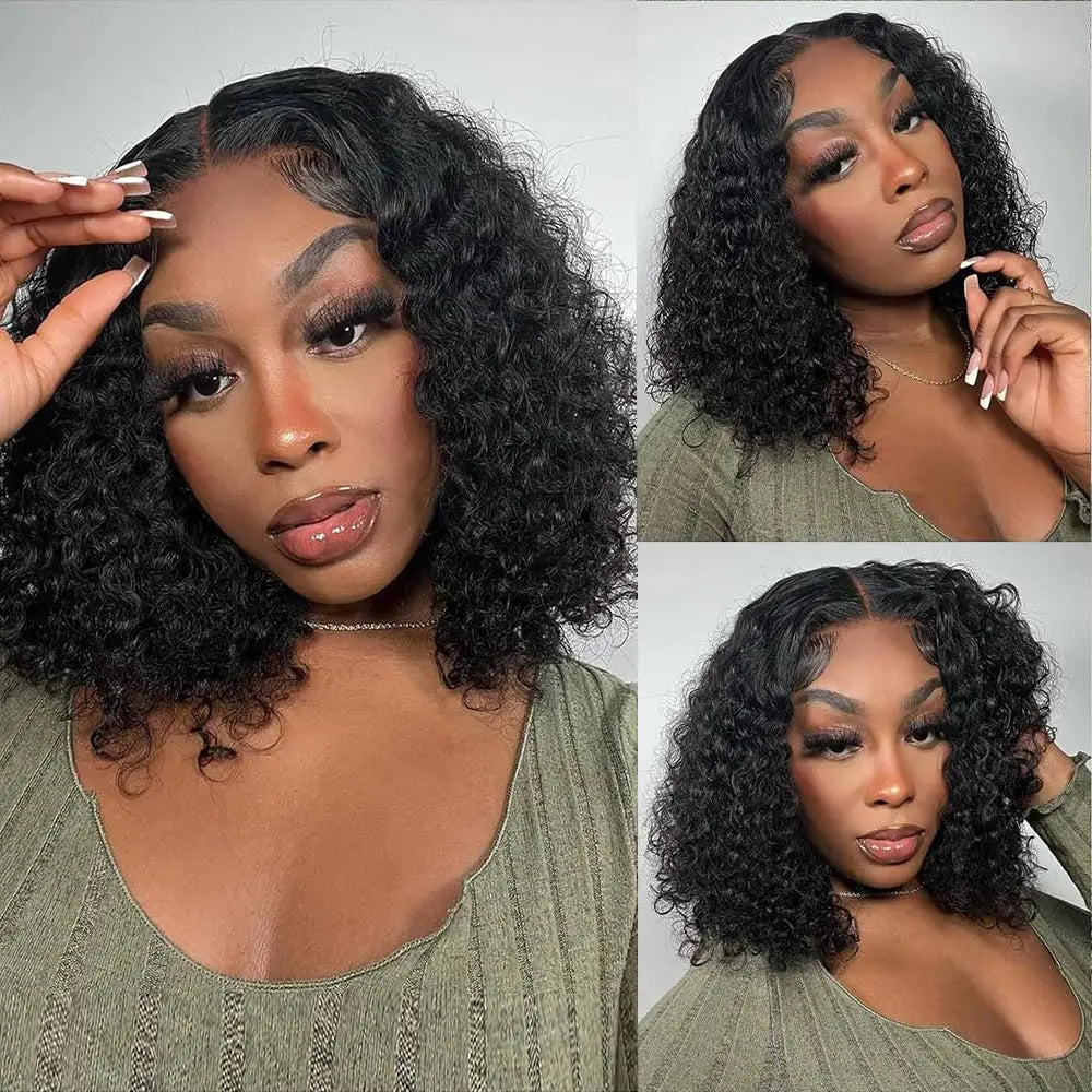 Curly Short Bob 4x4 Lace Frontal Wig 180% Density Natural Human Hair 10–16 Inch